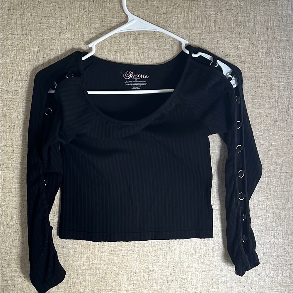 Black Women's Top with Eyelet Detail